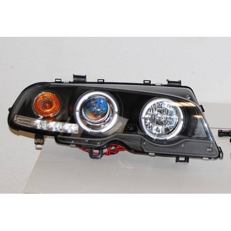 Set Of Headlamps Angel Eyes BMW E46 1999-2002, 2 Doors, Model II, Black