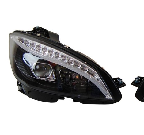 Set Of Headlamps Day Light Mercedes W204 2007-2010 Black Flashing Led