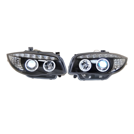 Set Of Headlamps Day Light BMW E87 2007-2011 Black & Blinker Led