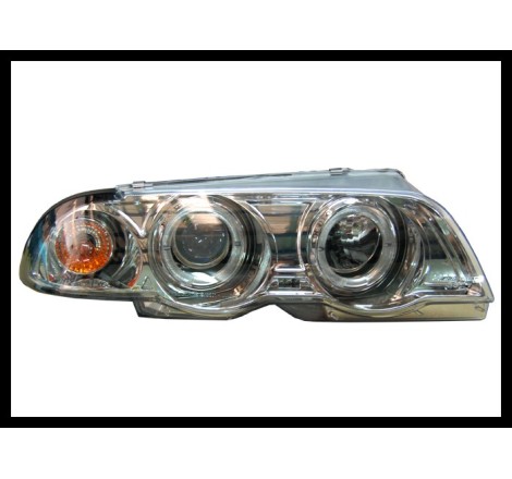 Set Of Headlamps Angel Eyes BMW E46 1998-2001, 4 Doors, Chromed