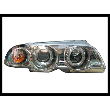 Set Of Headlamps Angel Eyes BMW E46 1998-2001, 4 Doors, Chromed