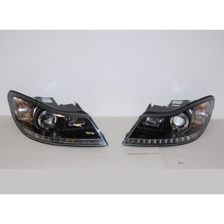 Set of headlamps day light Skoda Octavia 2001 black with fog lamps