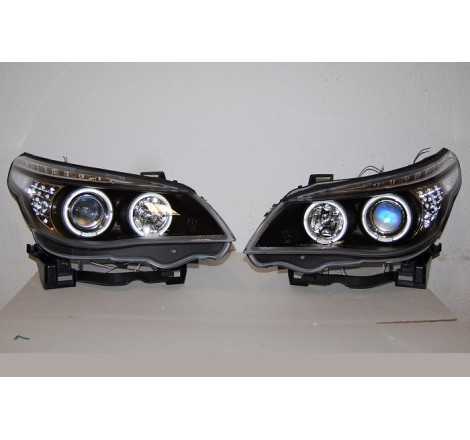 Set Of Headlamps Day Light BMW E60 / E61 2003-2007 Black & Blinker Led