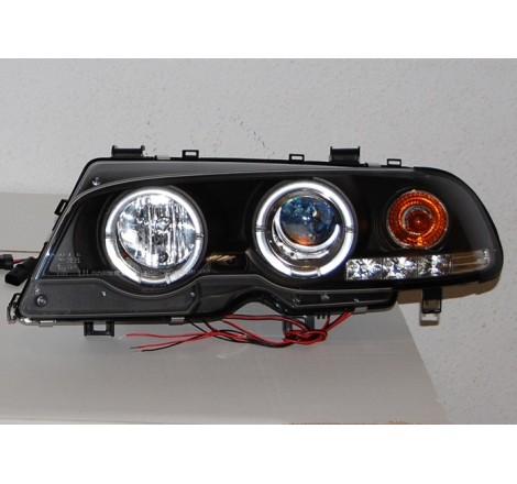 Set Of Headlamps Angel Eyes BMW E46 1999-2002, 2 Doors, Model II, Black