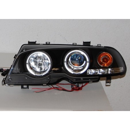 Set Of Headlamps Angel Eyes BMW E46 1999-2002, 2 Doors, Model II, Black
