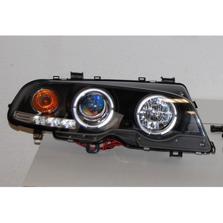 Set De Phares Avant Angel Eyes BMW E46 1999-2002 2-Porte Noir Modèle II