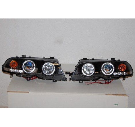Set Of Headlamps Angel Eyes BMW E46 1999-2002, 2 Doors, Model II, Black
