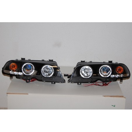 Set Of Headlamps Angel Eyes BMW E46 1999-2002, 2 Doors, Model II, Black