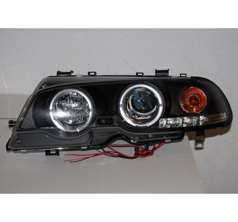 Set Of Headlamps Angel Eyes BMW E46 1999-2002, 2 Doors, Model II, Black