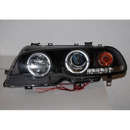 Set Of Headlamps Angel Eyes BMW E46 1999-2002, 2 Doors, Model II, Black