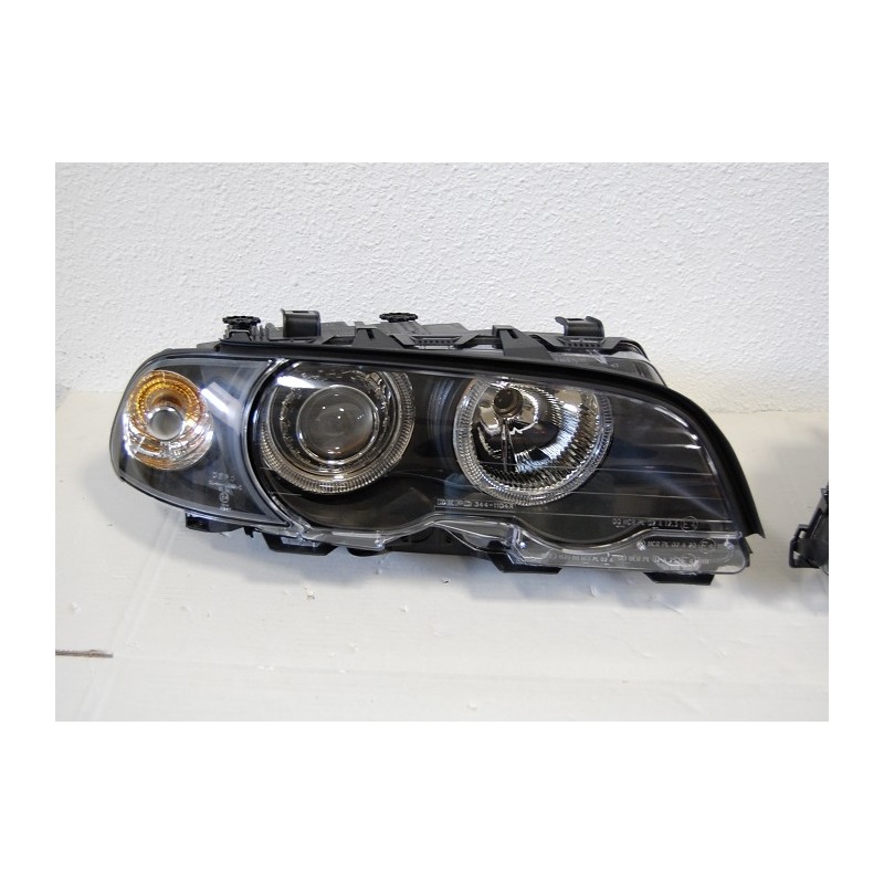 Set Of Headlamps Angel Eyes BMW E46 1998-2001, 2 Doors, Black